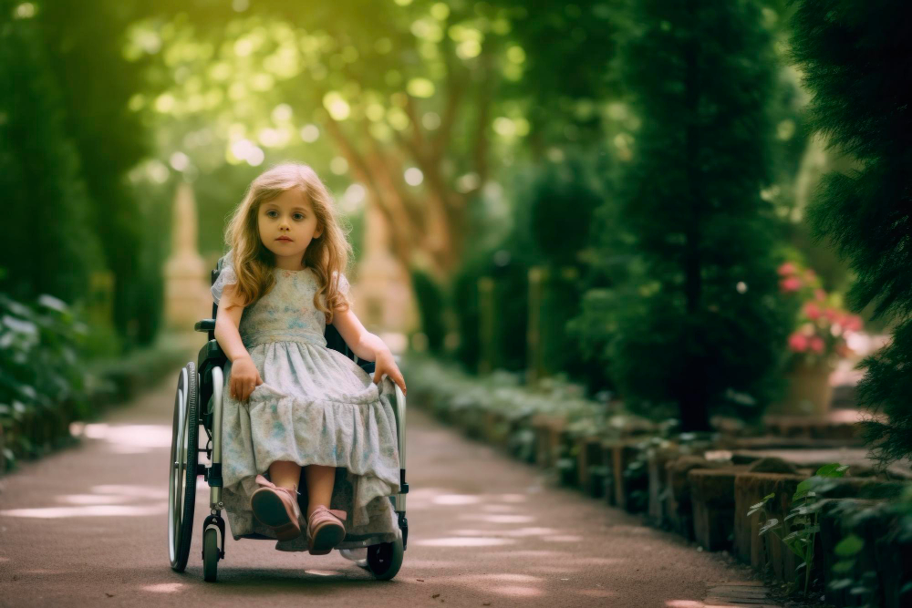 ai-generated-portrait-candid-authentic-disabled-child-girl-sadness-emotion-wheelchair-outdoor